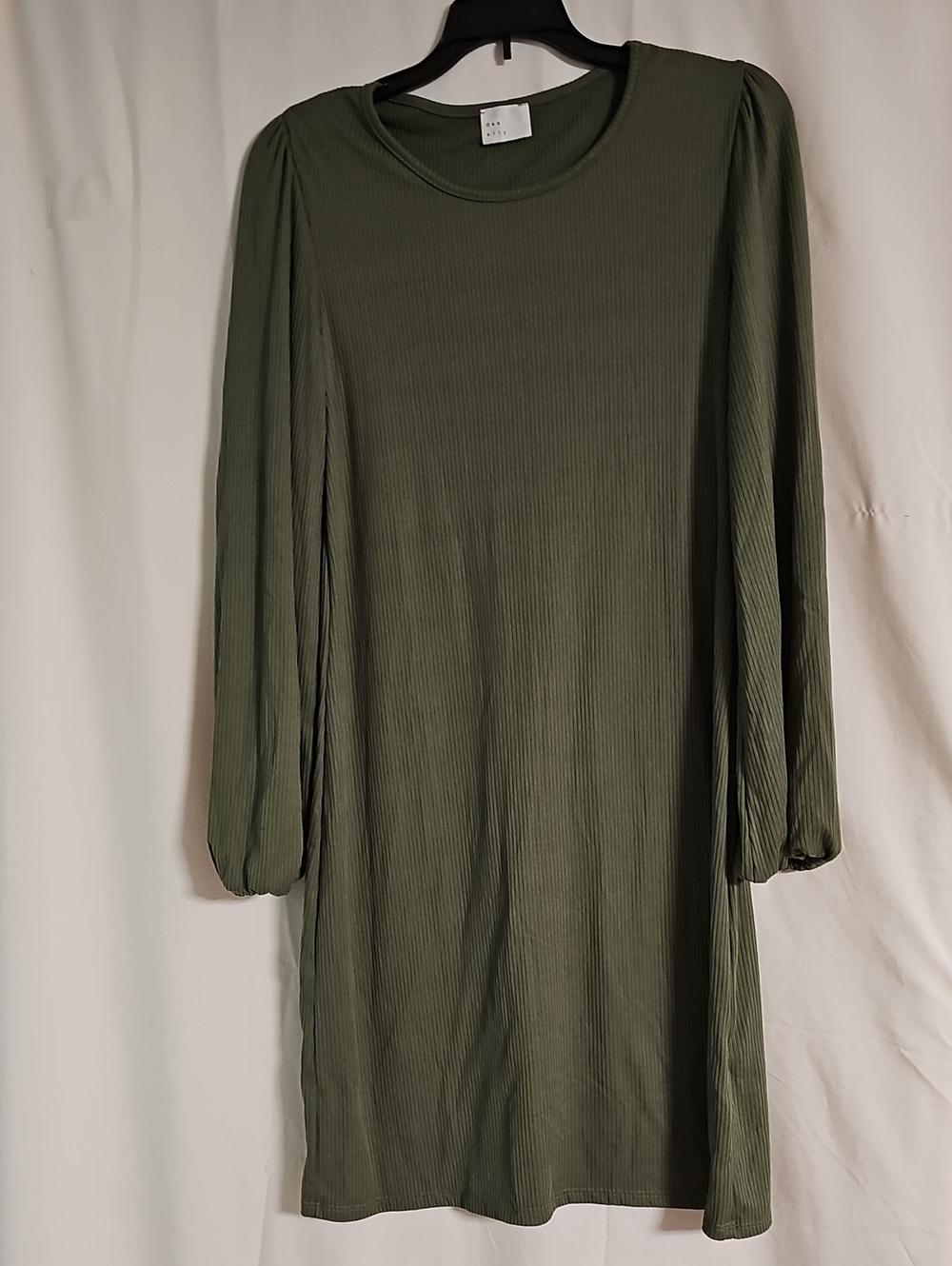 Dee Elly Olive Green Long Sleeve Ribbed Shift Dress